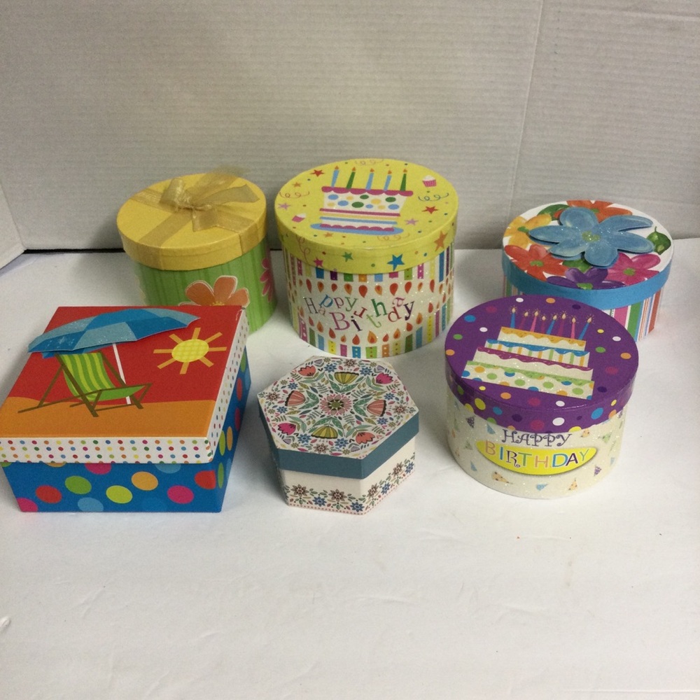 Voila Set of 6 Colorful Gift Boxes, NWOT